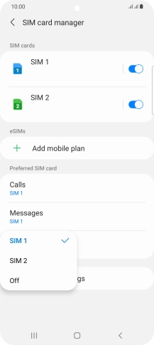 Press the required setting.