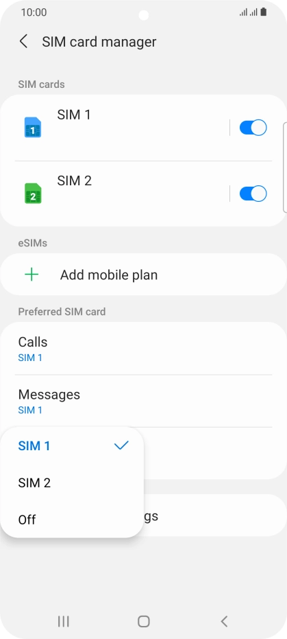 Press the required setting.