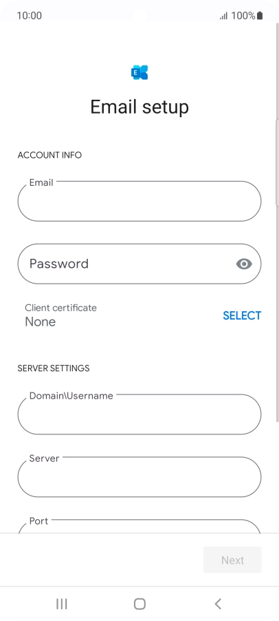 Press Password and key in the password for your email account.