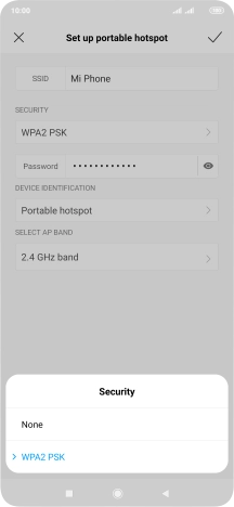 Press WPA2 PSK to password protect your Wi-Fi hotspot.
