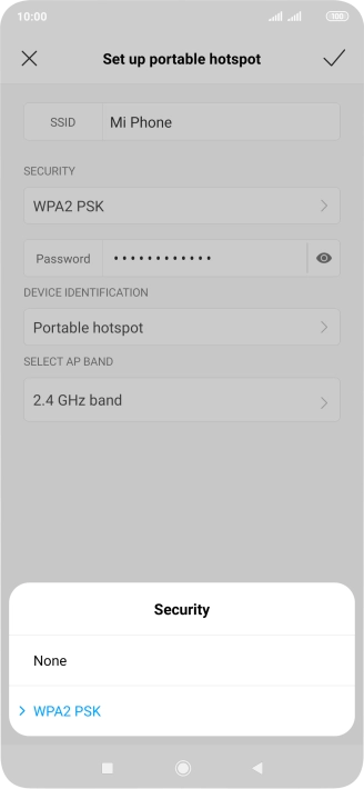 Press WPA2 PSK to password protect your Wi-Fi hotspot.
