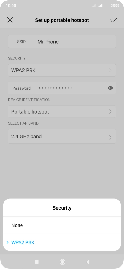 Press WPA2 PSK to password protect your Wi-Fi hotspot.