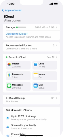 Press iCloud Backup.