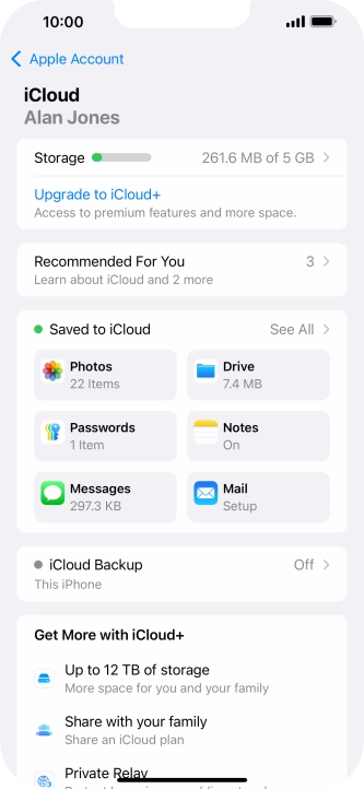 Press iCloud Backup.