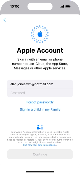 Press Password and key in the password for your Apple ID.