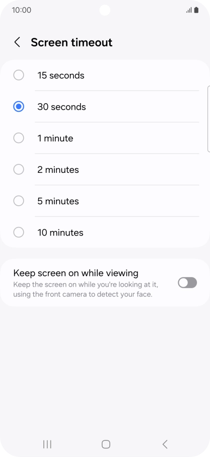 Press the required setting.