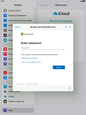 Press Password and key in the password for your email account.