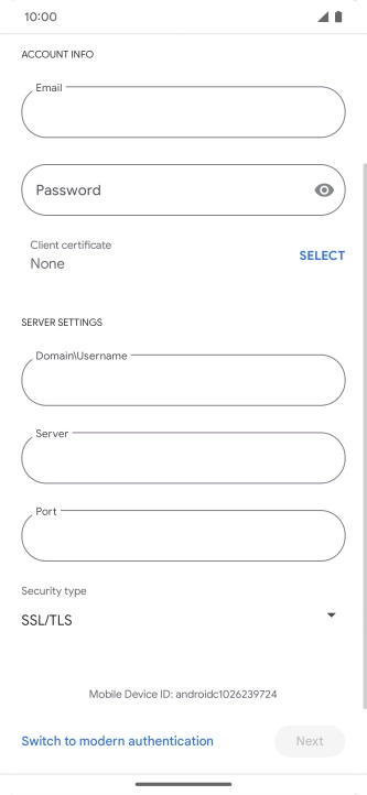 Press Password and key in the password for your email account.