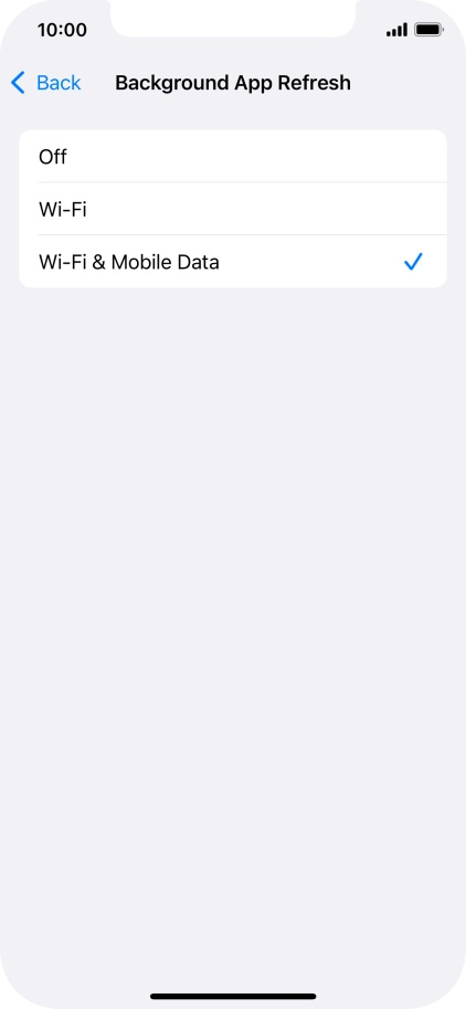 To turn off background refresh of apps, press Off. To turn off background refresh of apps, press Off.