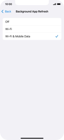 To turn off background refresh of apps, press Off. To turn off background refresh of apps, press Off.