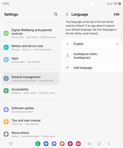 To subsequently select another language as the default language, press the required language.