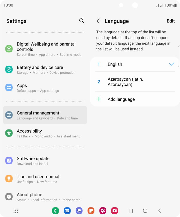 To subsequently select another language as the default language, press the required language.