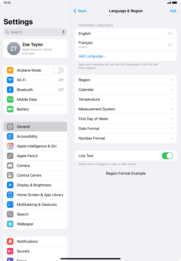 To subsequently select another language as the default language, press the move icon next to the required language and drag it to the top of the list.