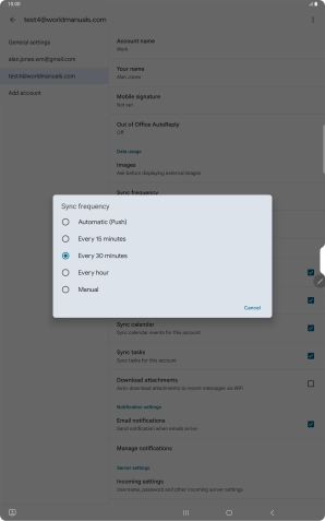 Press the required setting.