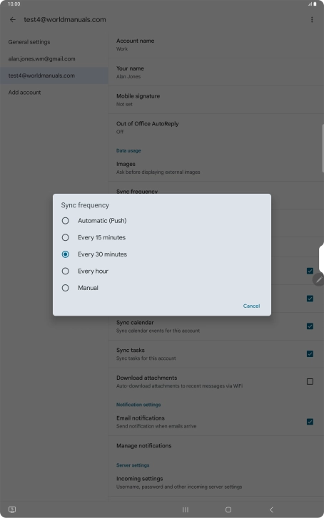 Press the required setting.