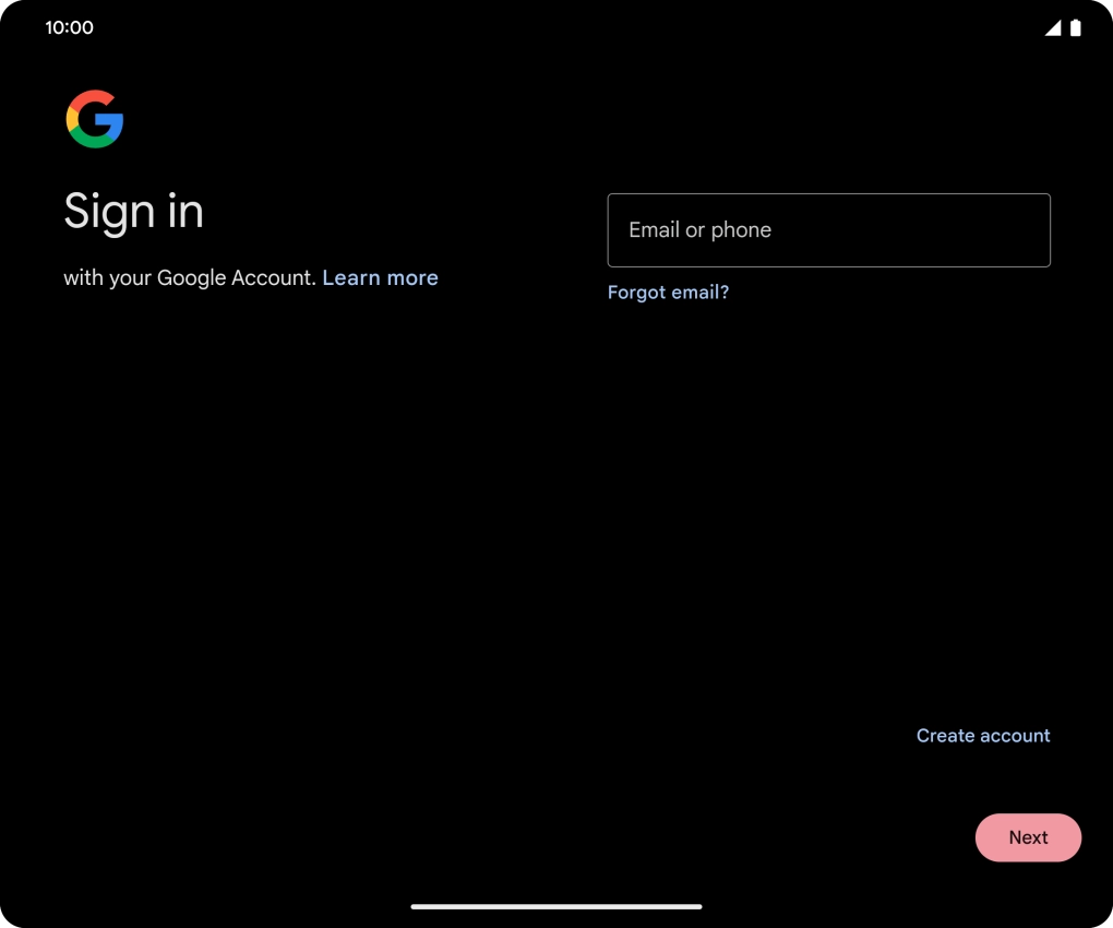 If you don't have a Google account, press Create account and follow the instructions on the screen to create an account.