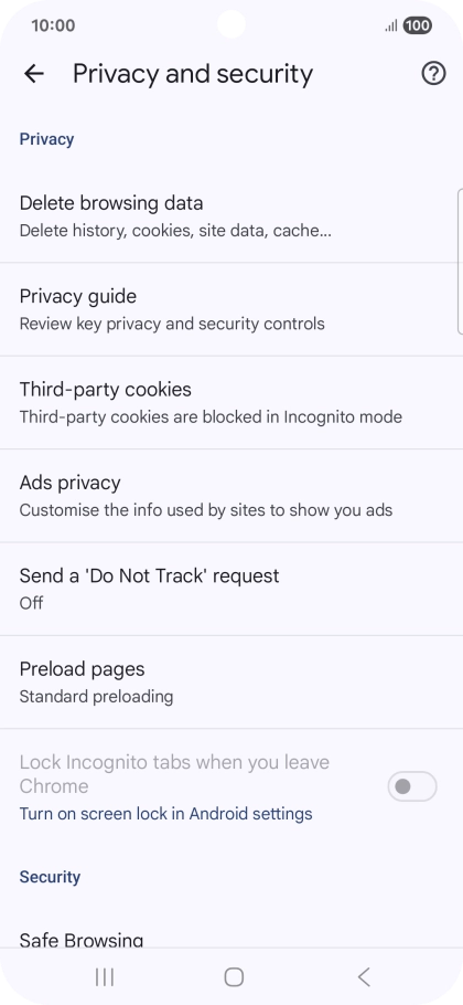 Press Delete browsing data.