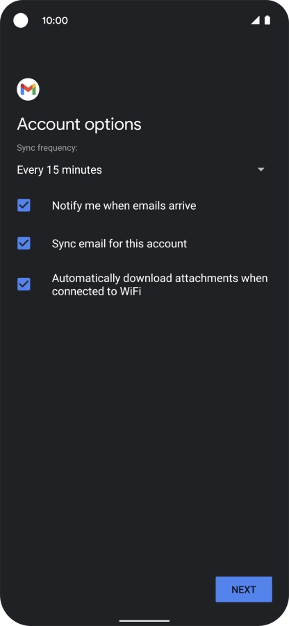 If this screen is displayed, you email account has been recognised and set up automatically. Follow the instructions on the screen to key in more information and finish setting up your phone.
