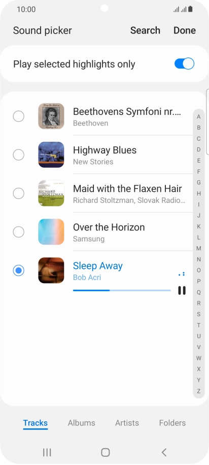 Once you've found a ring tone you like, press Done. Once you've found a ring tone you like, press Done.