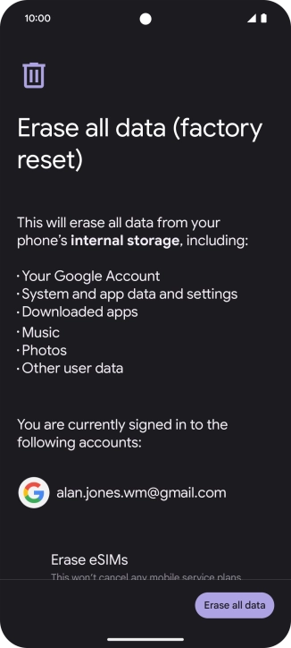 Press Erase all data.