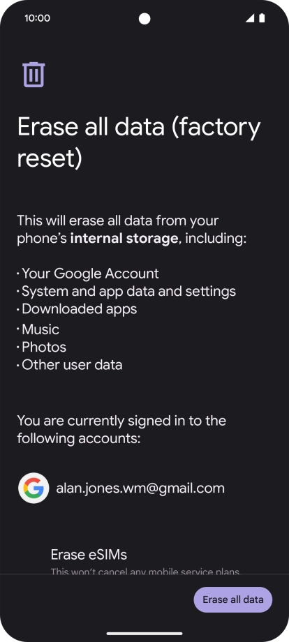 Press Erase all data.
