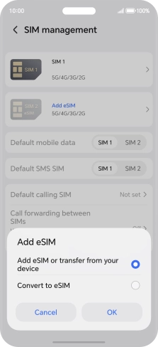 Press Add eSIM or transfer from your device.