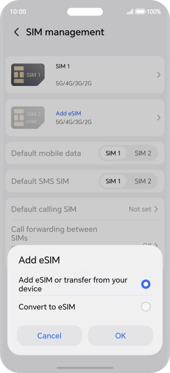 Press Add eSIM or transfer from your device.