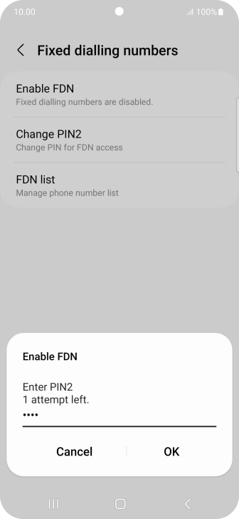 Key in your PIN2 and press OK. The default PIN2 is 1111.