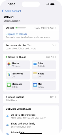 Press iCloud Backup.