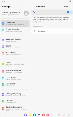 Press the required Bluetooth device and follow the instructions on the screen to pair the device with your tablet.