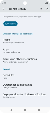 Press Turn on now to turn on Do Not Disturb.