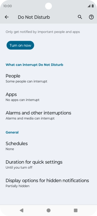 Press Turn on now to turn on Do Not Disturb.