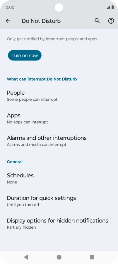 Press Turn on now to turn on Do Not Disturb.