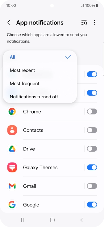Press the required setting.