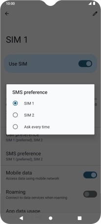 Press the required setting.