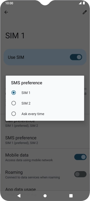 Press the required setting.