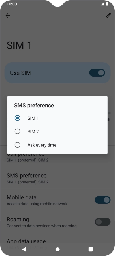 Press the required setting.