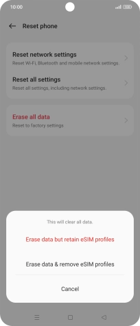 Press the required setting.
