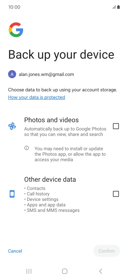 Press the fields next to the required data types to select them.