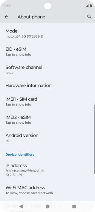 Your phone's software version is displayed below Android version.