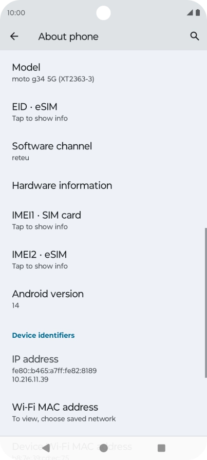Your phone's software version is displayed below Android version.