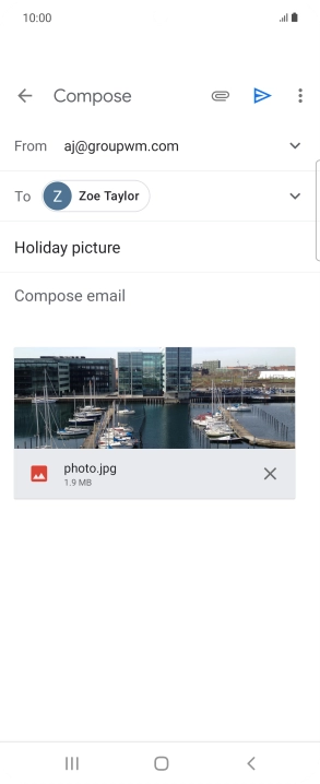 Press the text input field and write the text for your email message.