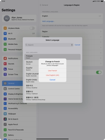To select the new language as the default tablet language, press Use ‹language›. To select the new language as the default tablet language, press Use ‹language›.