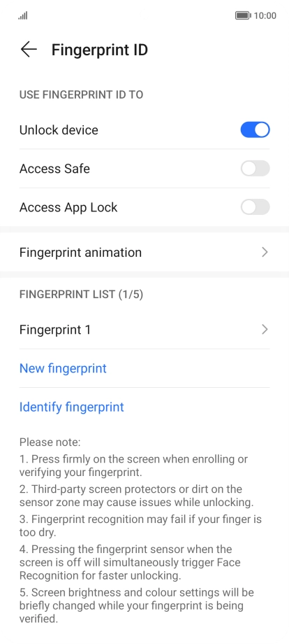 Press the indicators next to the required settings to turn them on or off.