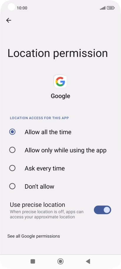 Press the required setting.