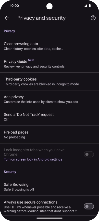 Press Clear browsing data.