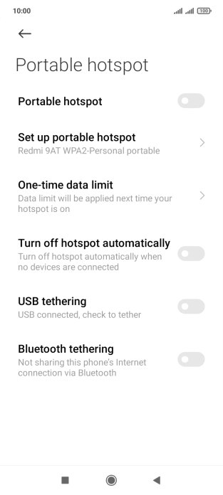 Press Set up portable hotspot. Press Set up portable hotspot.