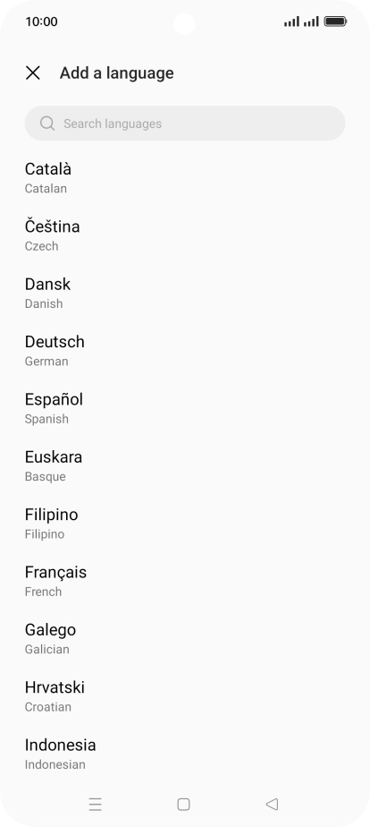 Press the required language to add it to the list of phone languages.