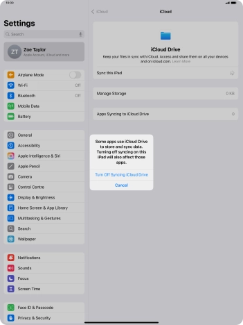 If you turn off the function, press Turn Off Syncing iCloud Drive.