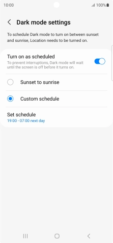 Press the required setting.